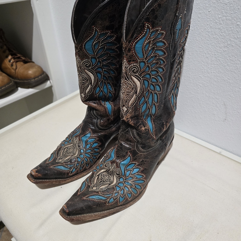 Corral Embroidered Western Boots - Blue and Brown 8.5